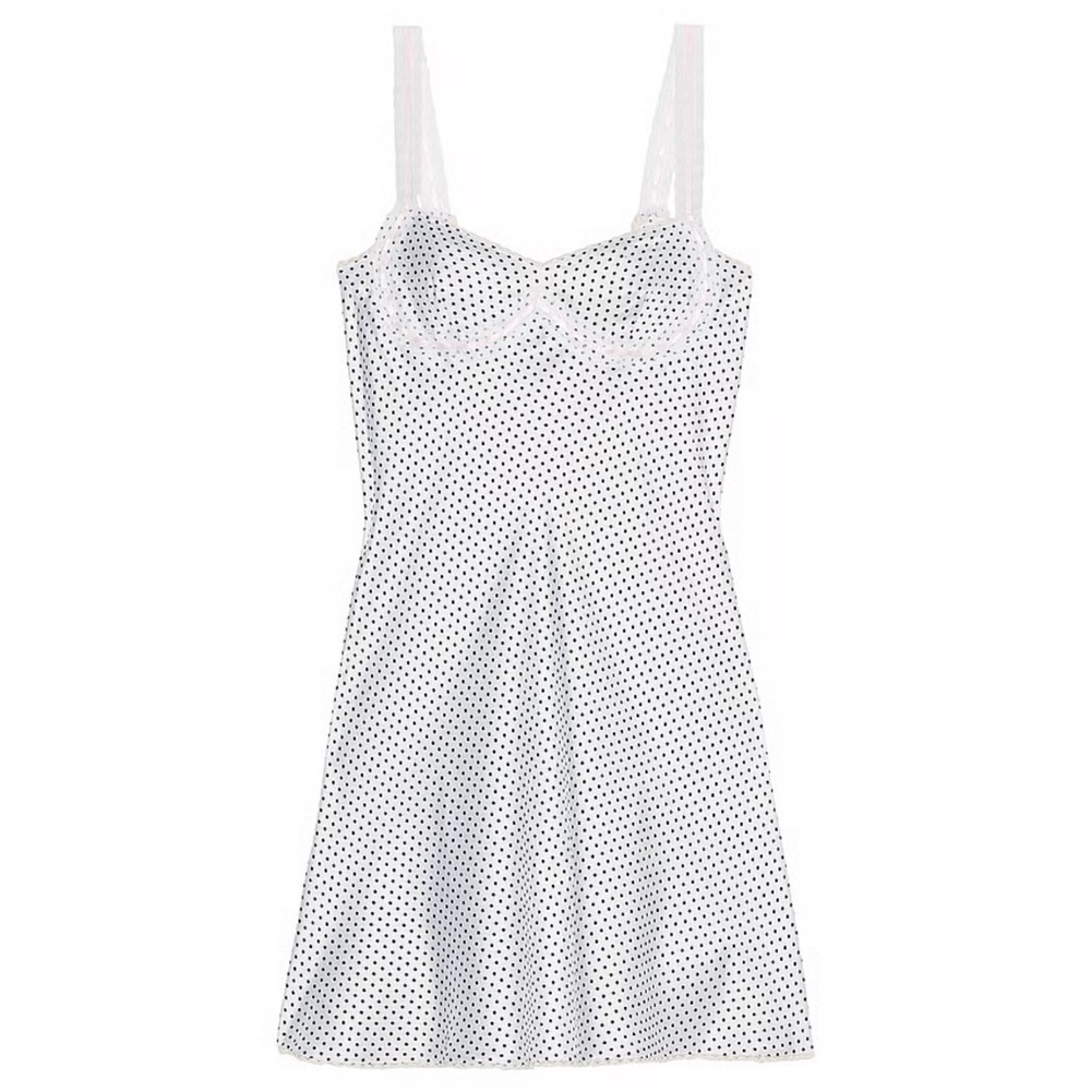 PINK BY FRANKIES BIKINIS SCOUT CREPE MINI DRESS BLACK WHITE POLKA DOT LARGE - Picture 9 of 9